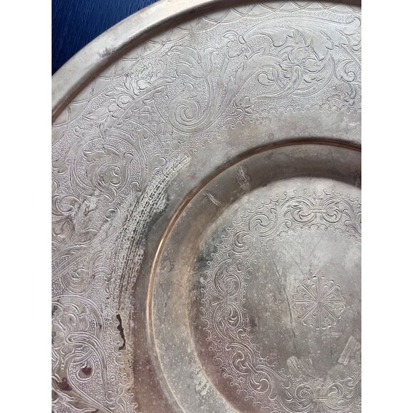 Bard's Brass LID 10-1/2" Plate W Etched Moveable Handle Dish Tray Pattina - Picture 13 of 14